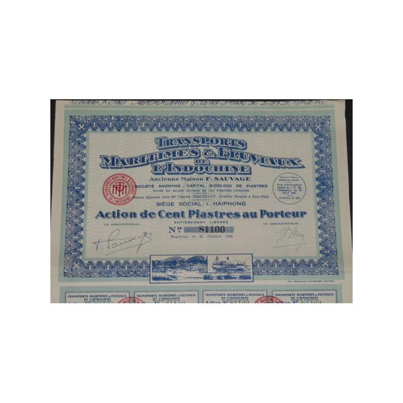 Transports Maritimes & Fluviaux de l'Indochine (Act 100 Piastres)