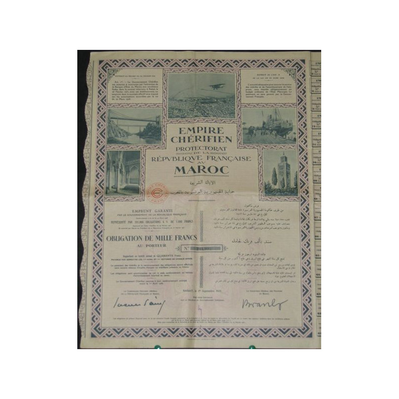 Empire Chérifien Protectorat de la République Française au Maroc - Emprunt garanti 4 %