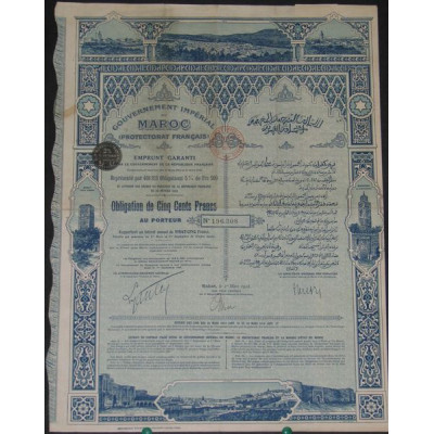 Gvt Impérial du Maroc (Protectorat Français) Emprunt garanti 5 %