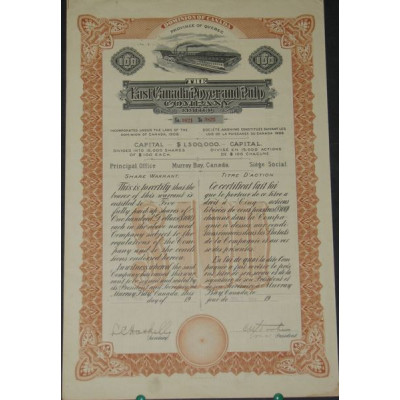 The East Canada Power and Pulp Cy Ltd (Titre 5 Act 100 Piastres)
