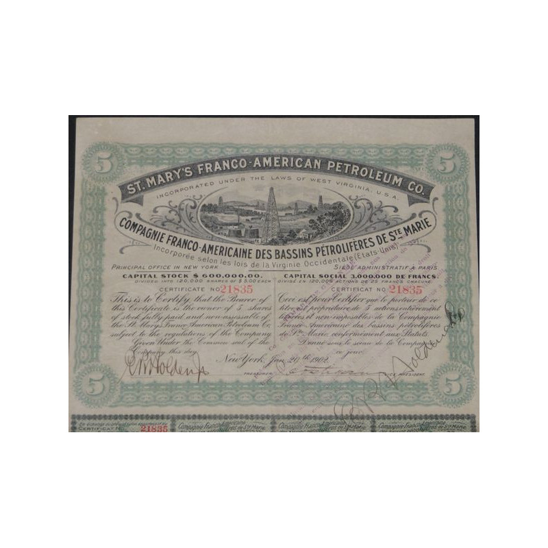 Cie Franco-Américaine des Bassins Pétrolifères de Ste-Marie (5 Ac)