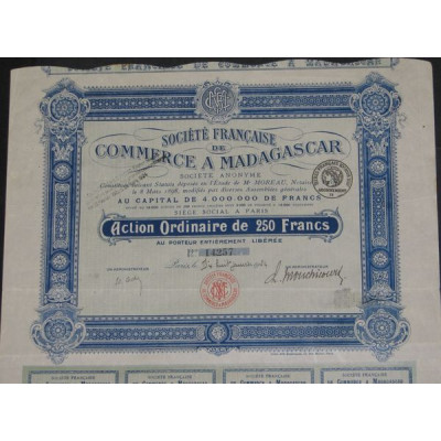 Sté Française de Commerce à Madagascar (Capital 4 000 000 Francs)(Act O 250 F)