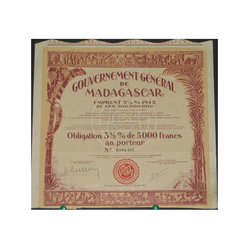 Gvt Général de Madagascar - Emprunt 3 1/2 % 1942
