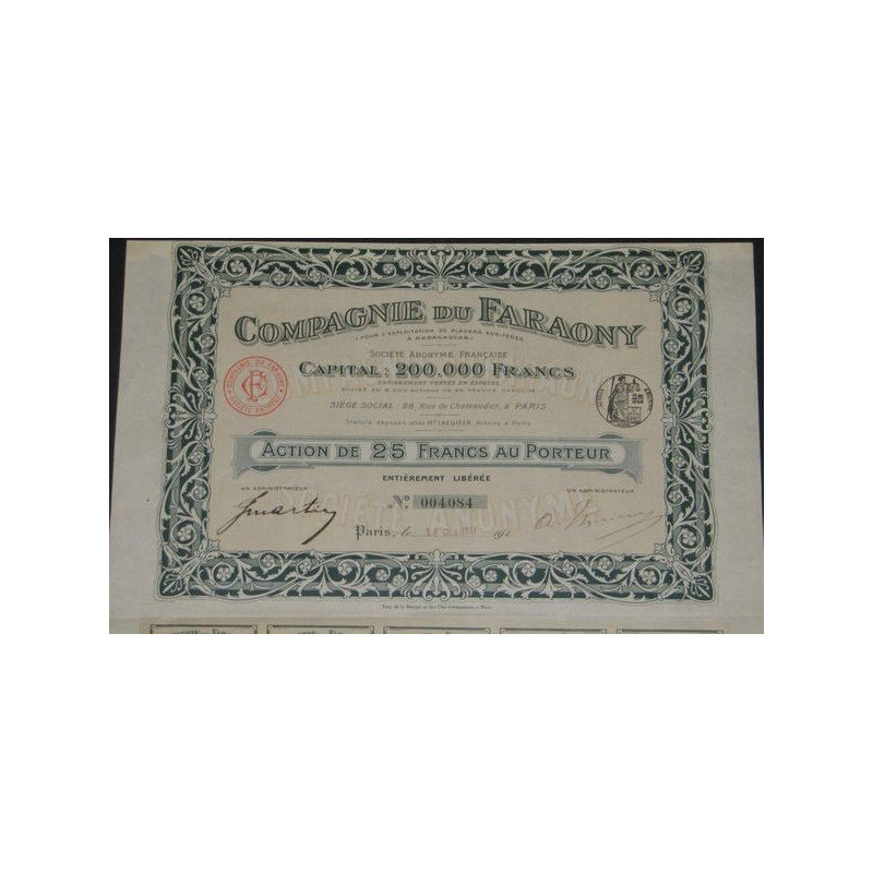 Cie du Faraony (pour l'Exploitation de Placers Aurifères à Madagascar)