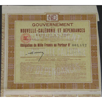 Gvt de la Nouvelle-Calédonie et Dépendances - Emprunt 4 % 1931