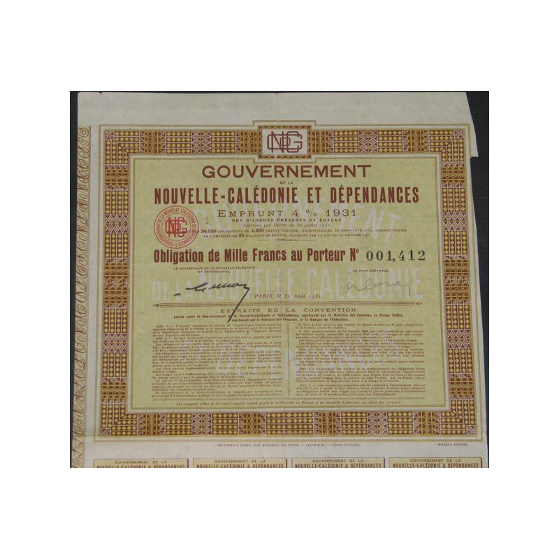 Gvt de la Nouvelle-Calédonie et Dépendances - Emprunt 4 % 1931