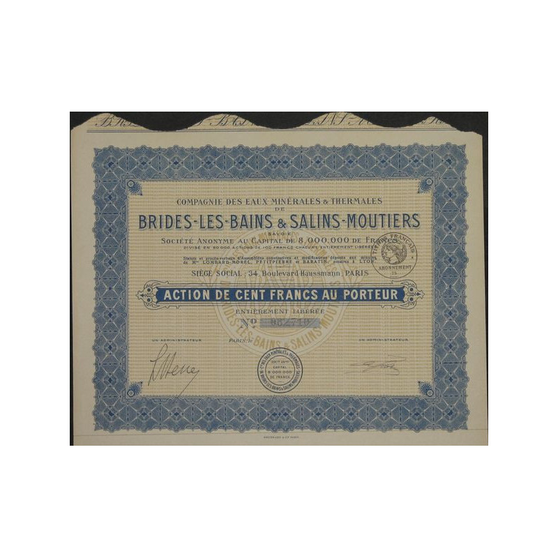 Cie des Eaux Minérales et Thermales de Brides-les-Bains et Salins-Moutiers (Act 100 F) (modèle 1)