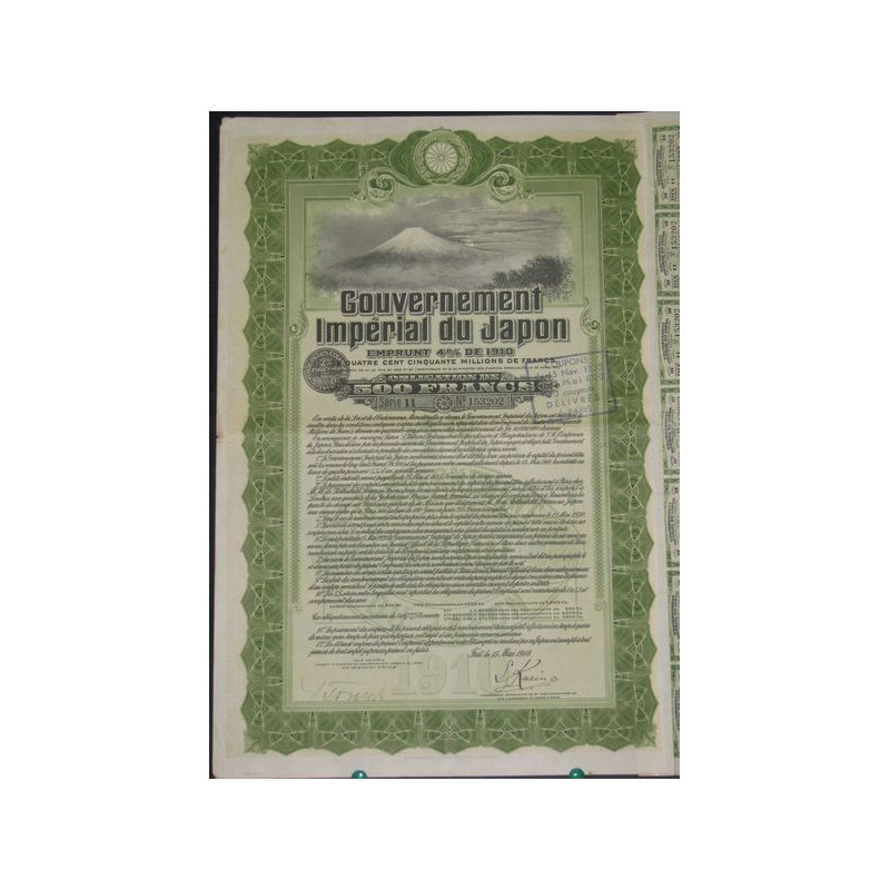 Gvt Impérial du Japon - Emprunt 4 % de 1910 (Obl 500 F)