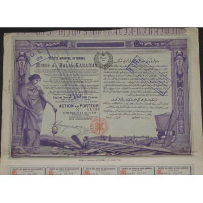 S.A. Ottomane des Mines de Balia-Karaidin - 1908 (capital 6 600 000 F)