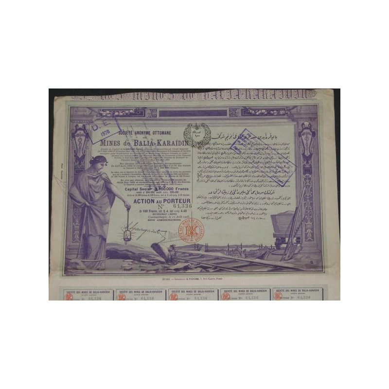 S.A. Ottomane des Mines de Balia-Karaidin - 1908 (capital 6 600 000 F)