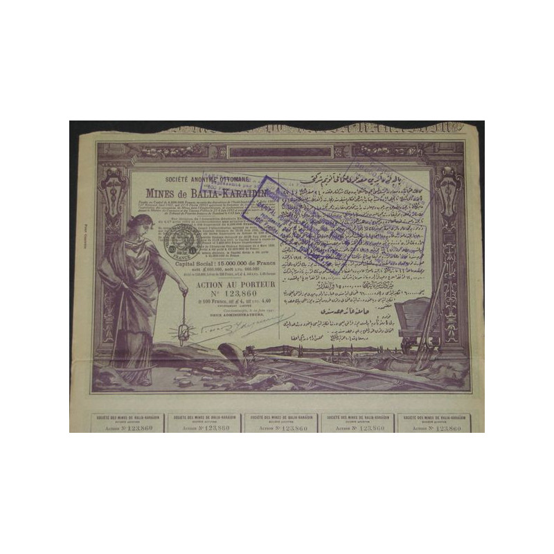 S.A. Ottomane des Mines de Balia-Karaidin - 1921 (capital 15 000 000 F)