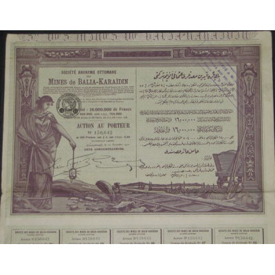 S.A. Ottomane des Mines de Balia-Karaidin - 1922 (capital 16 000 000 F)