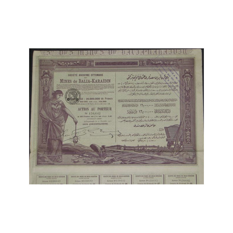 S.A. Ottomane des Mines de Balia-Karaidin - 1922 (capital 16 000 000 F)
