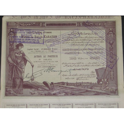 S.A. Ottomane des Mines de Balia-Karaidin - 1922 (capital 17 500 000 F)