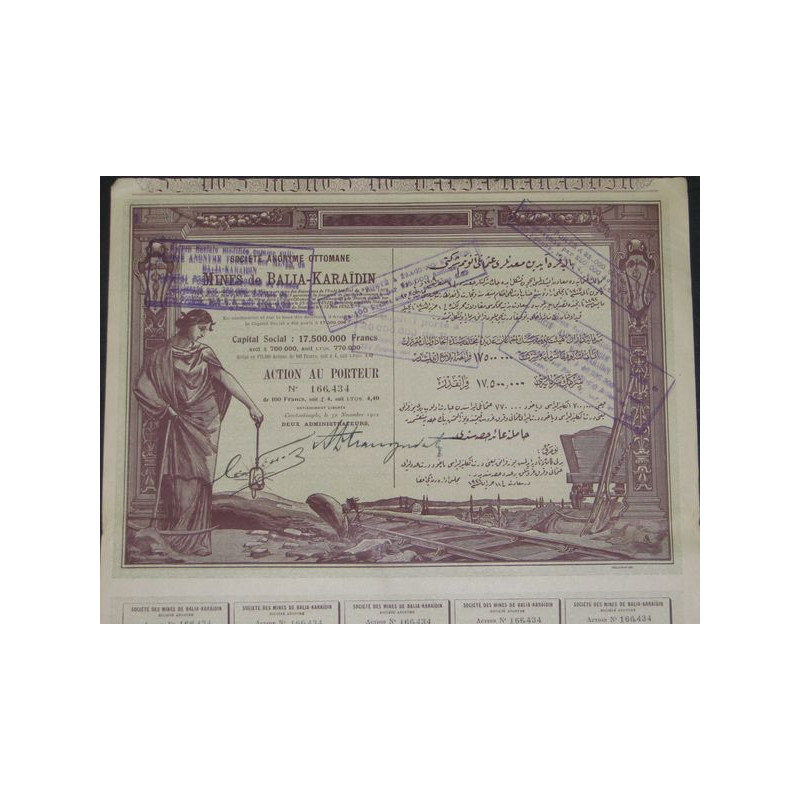 S.A. Ottomane des Mines de Balia-Karaidin - 1922 (capital 17 500 000 F)