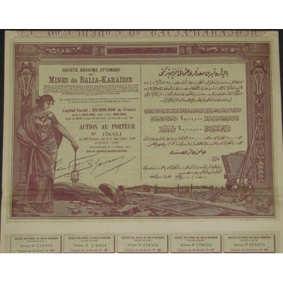 S.A. Ottomane des Mines de Balia-Karaidin - 1923 (capital 20 000 000 F)