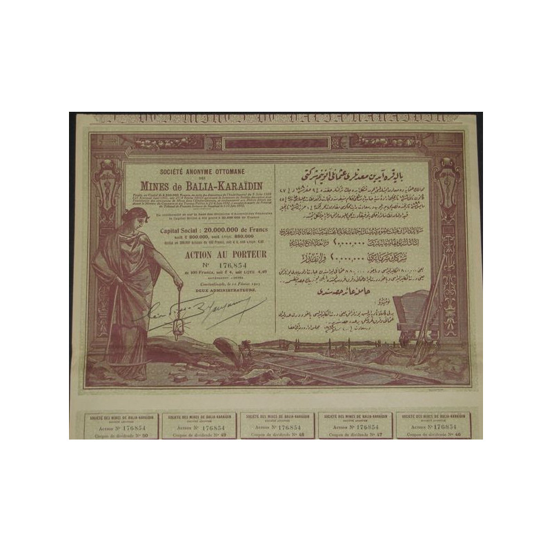 S.A. Ottomane des Mines de Balia-Karaidin - 1923 (capital 20 000 000 F)