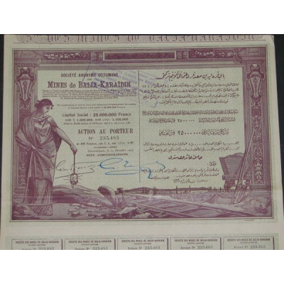 S.A. Ottomane des Mines de Balia-Karaidin - 1923 (capital 25 000 000 F)