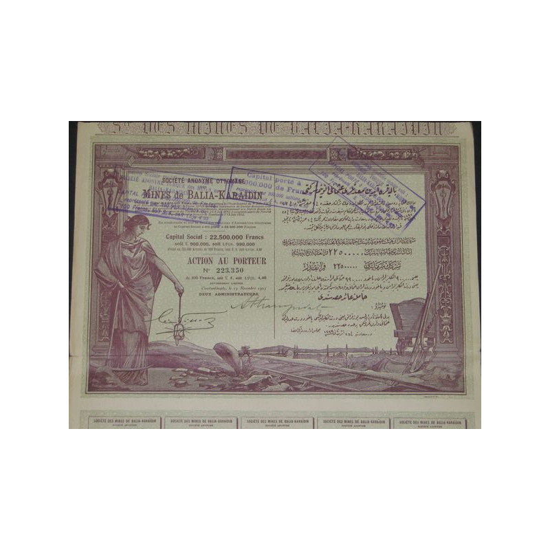 S.A. Ottomane des Mines de Balia-Karaidin - 1923 (capital 22 500 000 F)