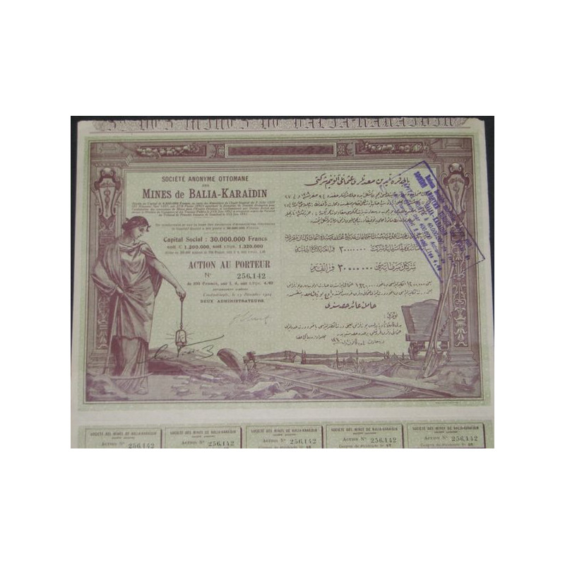 S.A. Ottomane des Mines de Balia-Karaidin - 1924 (capital 30 000 000 F)