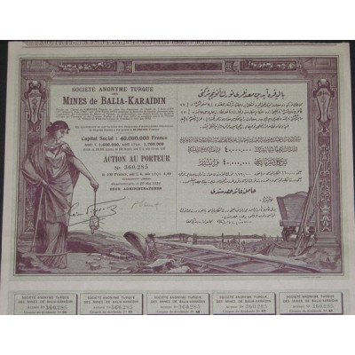 S.A. Turque des Mines de Balia-Karaidin - 1926 (capital 40 000 000 F)