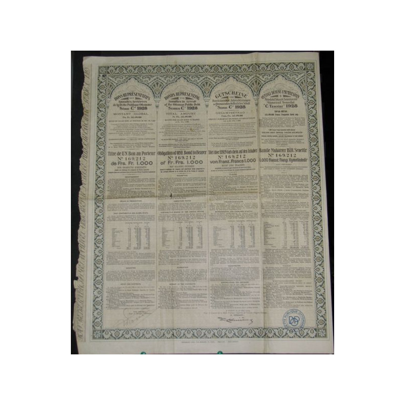 Bons Représentatifs des Annuités Arriérées de la Dette Publique Ottomane "Série C" 1928