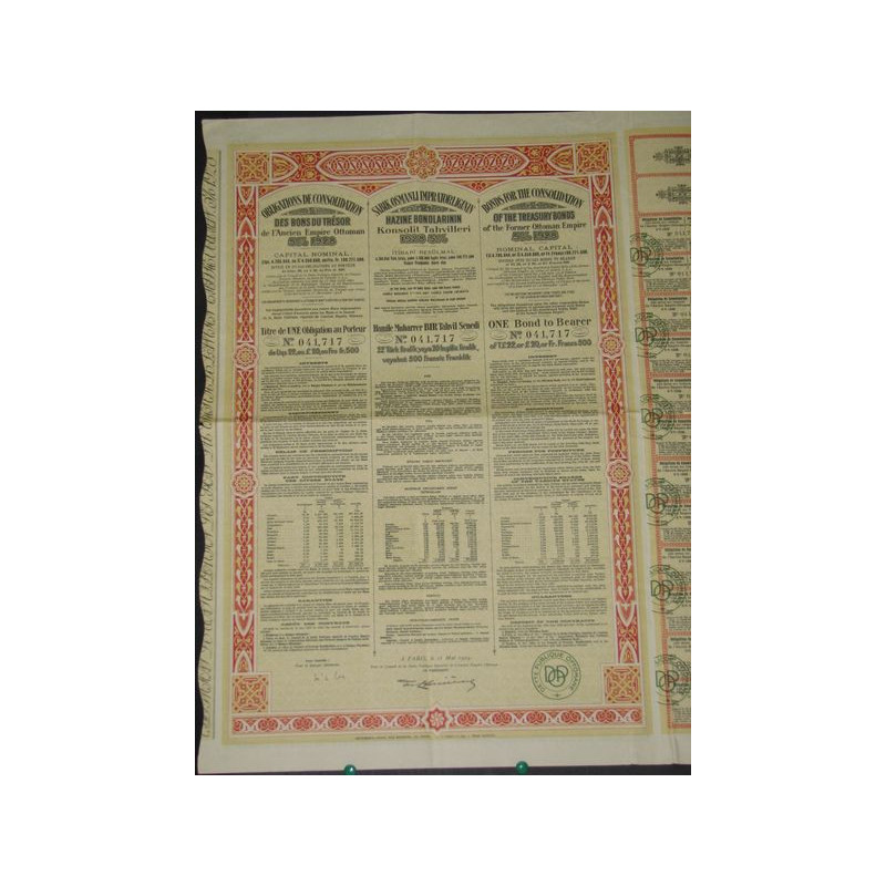 Obligations de Consolidation des Bons du Trésor de l'Ancien Empire Ottoman 5 % 1928