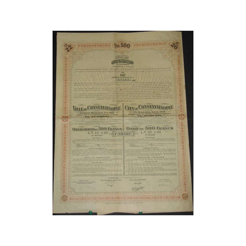 Ville de Constantinople - Emprunt Municipal 5 % 1913