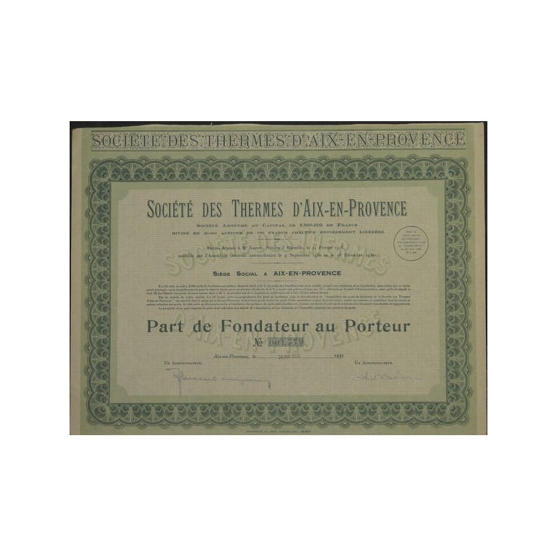 Sté des Thermes d'Aix-en-Provence