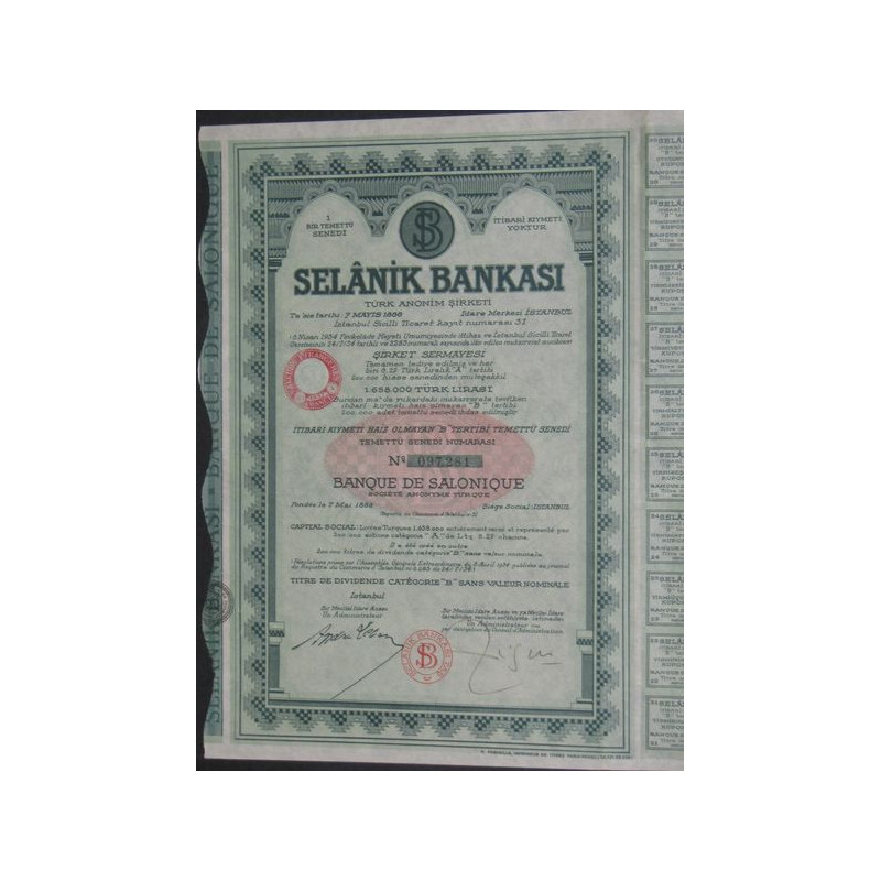 Selânik Bankasi - Banque de Salonique (Titre de dividende "B")