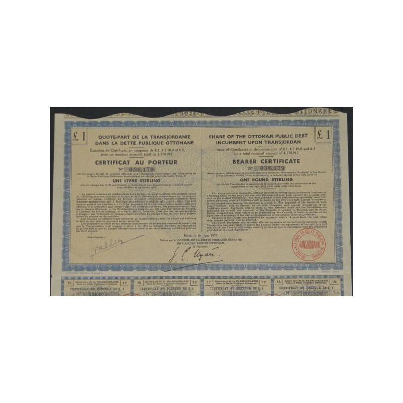 Quote-part de la Transjordanie dans la Dette Publique Ottomane