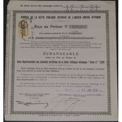 Bons Représentatifs des Annuités Arriérées de la Dette Publique Ottomane "Série C" 1928 (bis)