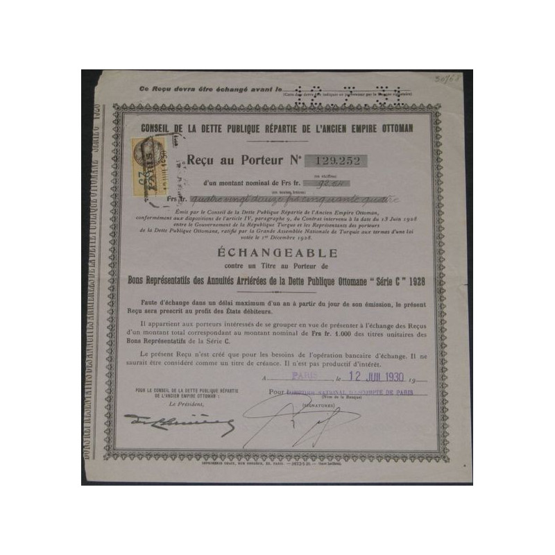 Bons Représentatifs des Annuités Arriérées de la Dette Publique Ottomane "Série C" 1928 (bis)