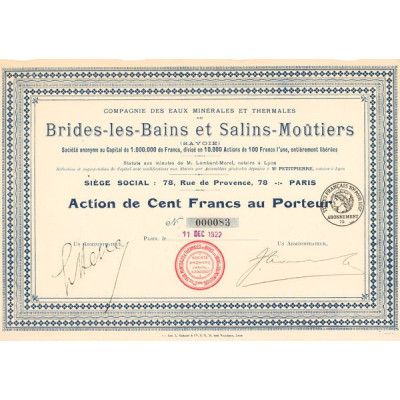 Cie des Eaux Minérales et Thermales de Brides-les-Bains et Salins-Moutiers (Act 100 F) (modèle 2)