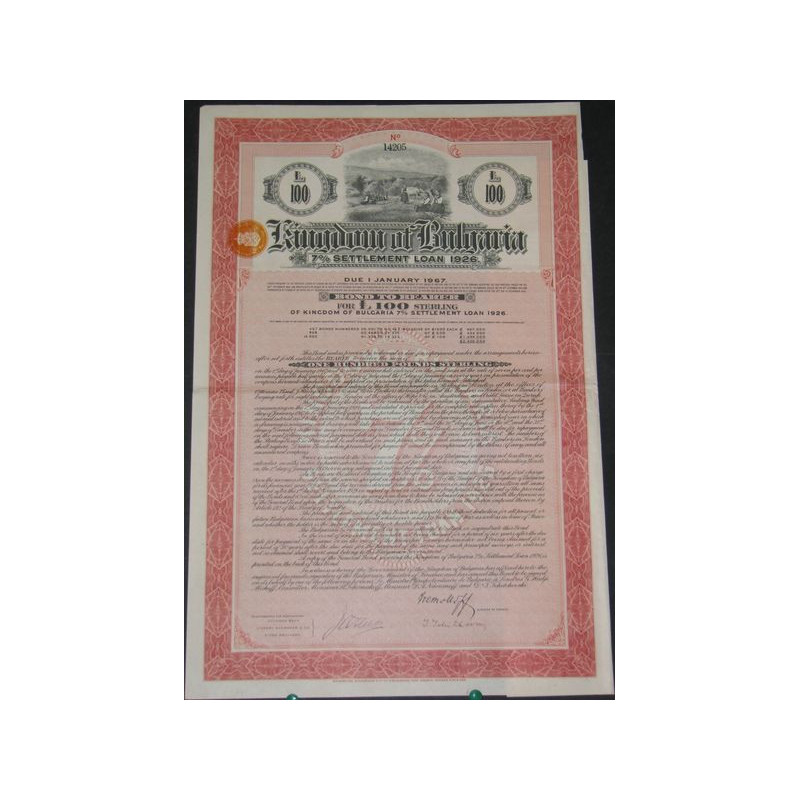 Kingdom of Bulgaria - 7 % Settlement Loan 1926