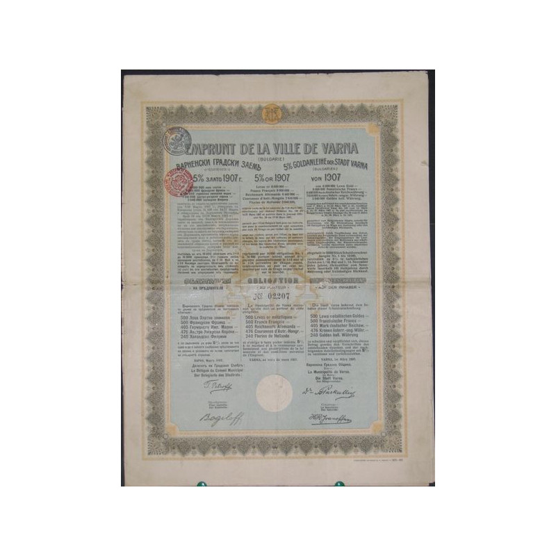 Emprunt de la Ville de Varna 5 % Or 1907