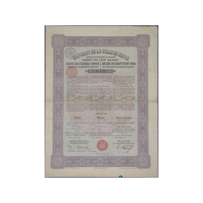 Emprunt de la Ville de Sofia 4.5 % Or 1910