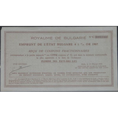 Emprunt de l'Etat Bulgare 4.5 % Or 1907 (gris) (reçu)
