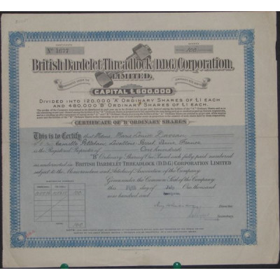British Dardelet Threadlog (D.D.G.) Corp. Ltd (Certif of B 100 Ordyn. Shares)