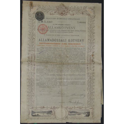 Royaume de Hongrie - Obligation d'Etat en Or 3% (2400 Cr)