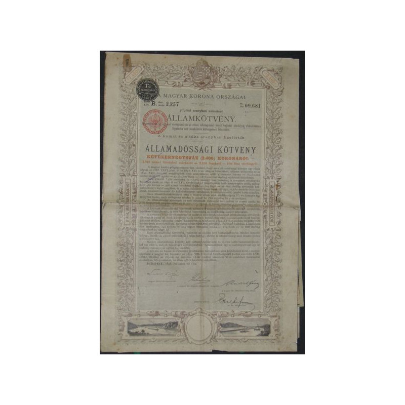 Royaume de Hongrie - Obligation d'Etat en Or 3% (2400 Cr)