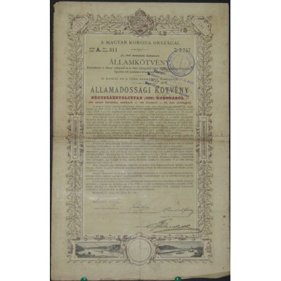 Royaume de Hongrie - Obligation d'Etat en Or 3% (480 Cr)