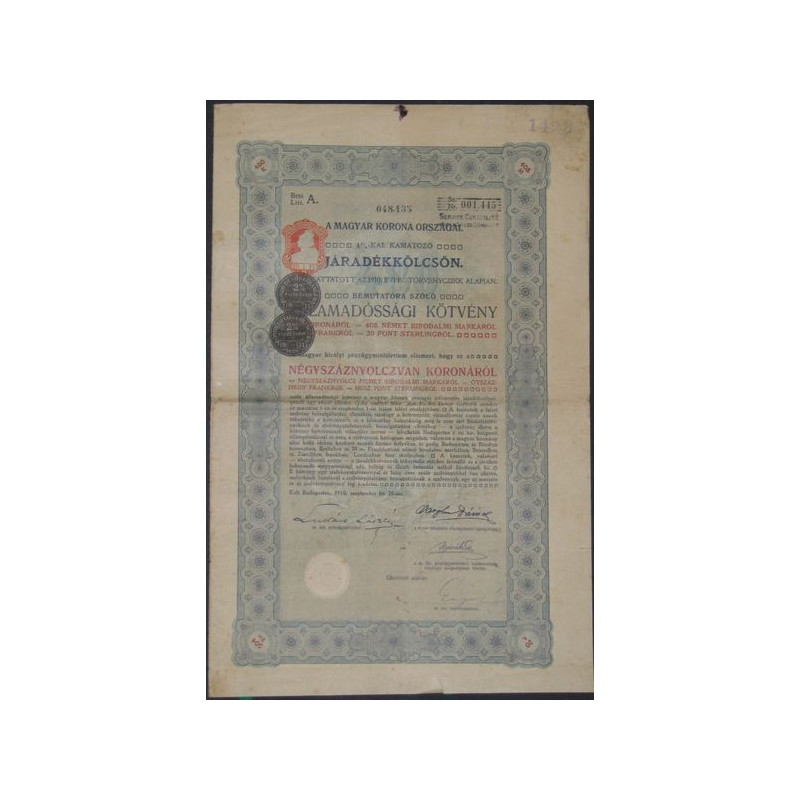 Royaume de Hongrie - Emprunt en Rentes 4 % 1910