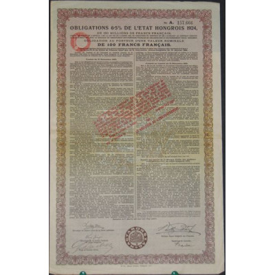 Obligation 6.5 % de l'Etat Hongrois 1924