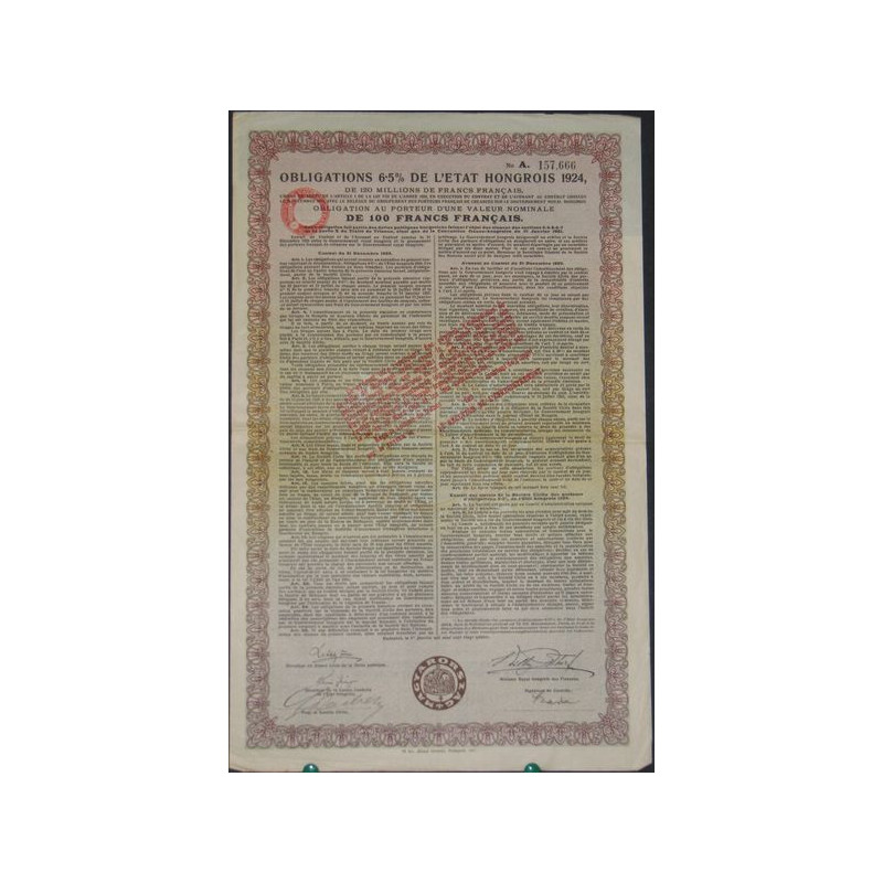 Obligation 6.5 % de l'Etat Hongrois 1924