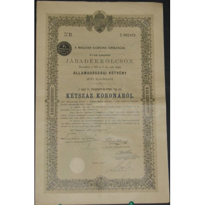 Royaume de hongrie - Emprunt en Rentes 4 % 1902 (200 Cr)