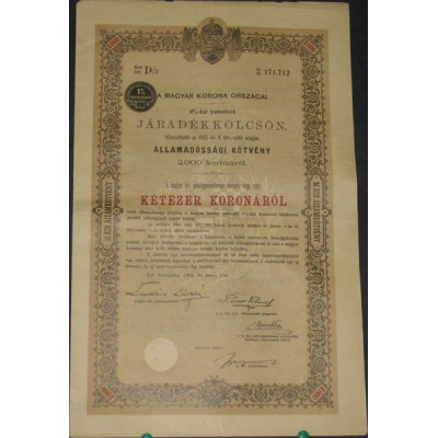 Royaume de hongrie - Emprunt en Rentes 4 % 1902 (2000 Cr)