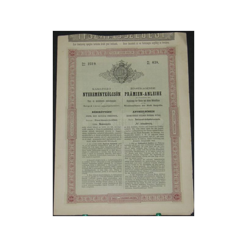 Prämien-Anleihe - Wiederaufbaues des Sdatd Szegedin