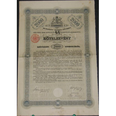 Ville Capitale de Budapest - Emprunt 4 % (2000 Cr)