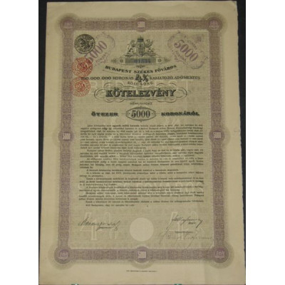 Ville Capitale de Budapest - Emprunt 4 % (5000 Cr)